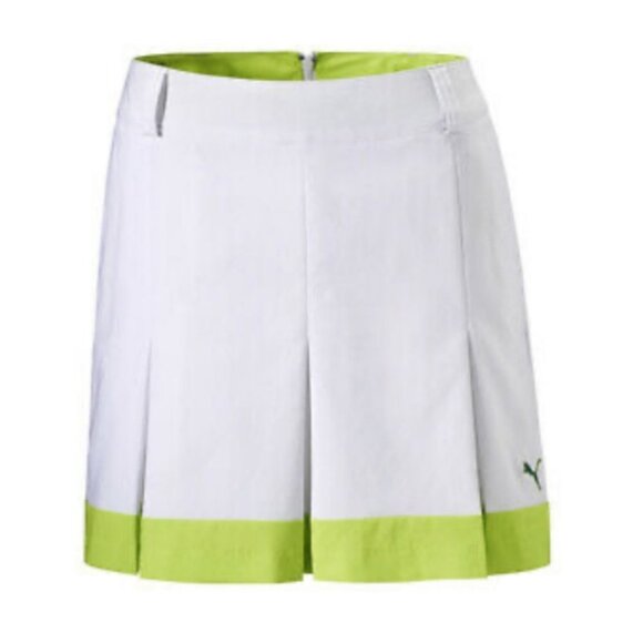 Puma Pleated Tech Golf Skirt White Neon Yellow Skort Trim Pocket Size 0 Tennis - Picture 5 of 14